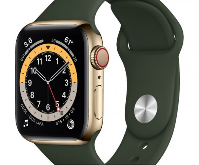 Apple Watch 6 40mm 4G Gold Stainless Steel Case with  Cyprus Green Sport Band (M09F3)